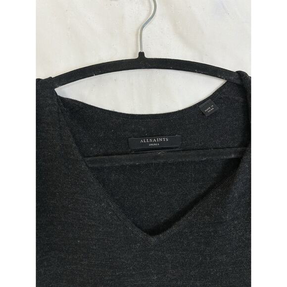 All Saints Neri V Neck Sweater Dress Sz SM Gray Wool Cold Shoulder Long Sleeve - Picture 3 of 7